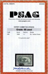 MALACK 285 XF-SUPERB, w/PSAG (GRADED 95 (02/20) CERT..MORE.. guu310