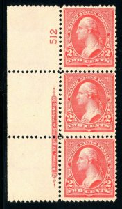 USAstamps Unused FVF US Serie of 1898 Washington Plate Strip Scott 279Bg OG MNH