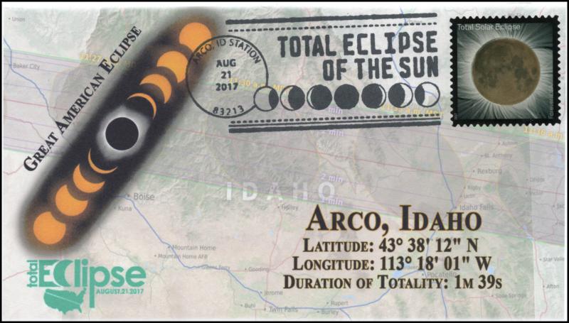 17-235, 2017, Total Solar Eclipse, Arco ID, Event Cover, Pictorial Cancel,