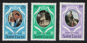 St. Lucia Charles and Diana Royal Wedding 3v Colour Variant Perf 12 1981 MNH