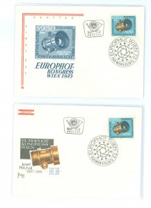 Austria 956 1973 Professional photographers congress (photo lens) single on two unaddressed first day covers with different cach