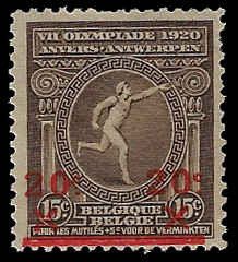 Belgium #142 Unused OG H; 20c on 15c Antwerp Summer Olympics (1920)