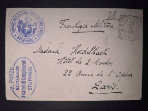 1917 Italy Aviation Military Cover Stupinigni Torino to Paris France