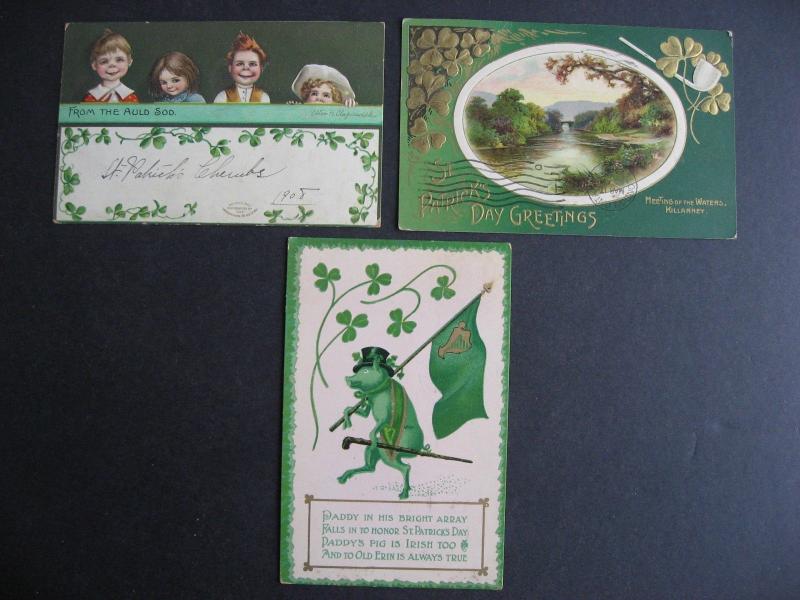 Canada 3 early 1900s St Patricks Day postcards, mixed condition, see pictures