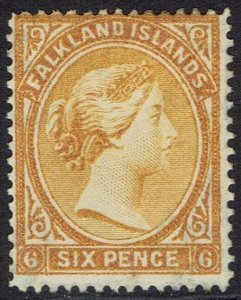 FALKLAND ISLANDS 1891 QV 6D WMK REVERSED