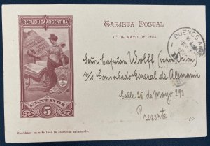 1903 Buenos Aires Argentina Postcard Cover To German General Consulte Local