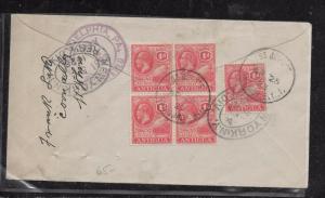 ANTIGUA (P12103B)  KGV 1DX5  ON 1925 REG COVER TO USA