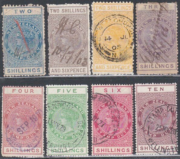 NEW ZEALAND 1880 Stamp Duty 8 values to 10/- used...........................C277