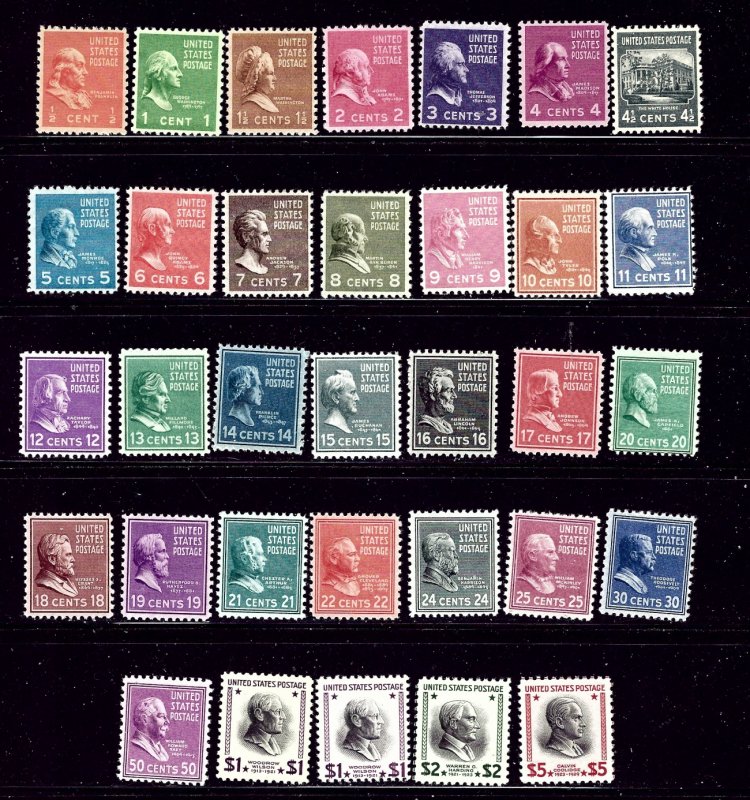 U.S. 803-34 plus 832c NH and H Presidential series  bottom row all NH