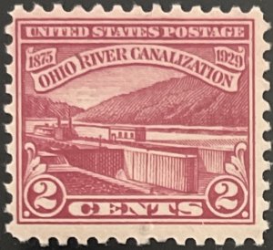 Scott #681 1929 2¢ Ohio River Canalization MNH OG misperf.