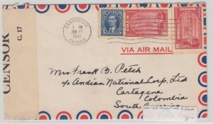 25 cent 1/4oz airmail rate to ** COLOMBIA ** 1941 Canada cover