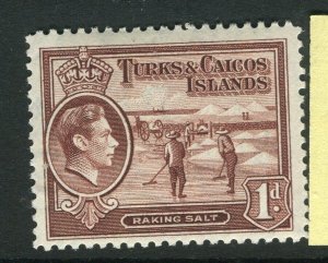 TURKS CAICOS; 1938-40 early GVI pictorial issue Mint hinged Shade of 1d. value