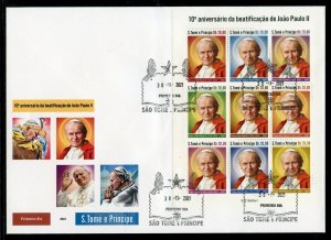SAO TOME 2021 POPE JOHN PAUL II  SET OF FOUR  SHEETS ON FIRST DAY COVERS