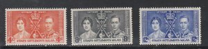 Straits Settlements # 235-237, 1937 Coronation, Mint LH, 1/2 Hinged Cat.