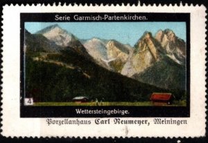 Vintage Germany Poster Stamp Garmisch-Partenkirchen Series Wetterstein Mountains