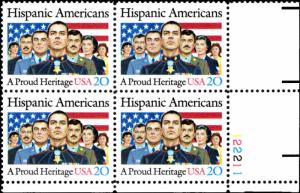 US Scott # 2103 20c Hispanic Americans MNH Plate Block of 4 CV: $2.90