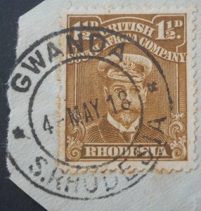 Rhodesia Admiral One and a Halfpence with GWANDA (DC) postmark