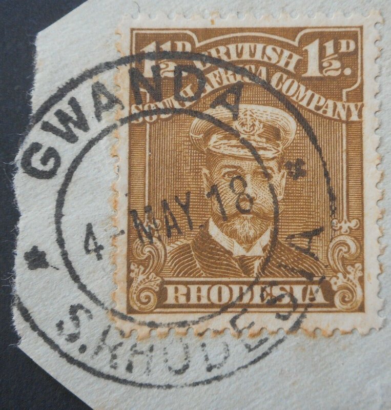 Rhodesia Admiral One and a Halfpence with GWANDA (DC) postmark