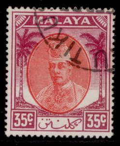 MALAYSIA - Kelantan GVI SG76, 35c scarlet & purple, FINE USED.