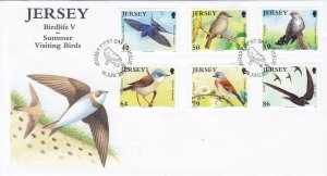 Jersey 2011,  Summer visitor Birds set of 6 on FDC