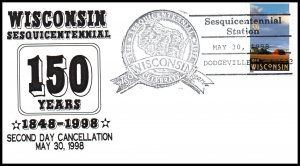 US 2nd Day  Cancel Wisconsin Statehood 1998 Cover