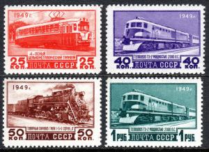 Russia 1411-1414, MNH. Trains.Electric trolley car,Diesel train,Steam train,1949