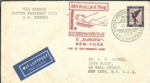 S.S. Europa to New York, NY 1930 Airmail via Bremen-New York Lines (48281)