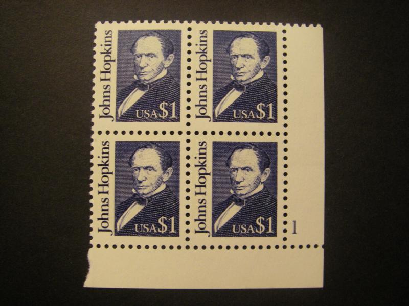 Scott 2194, $1 Johns Hopkins, PB4 #1 LR, MNH Great Americans Beauty