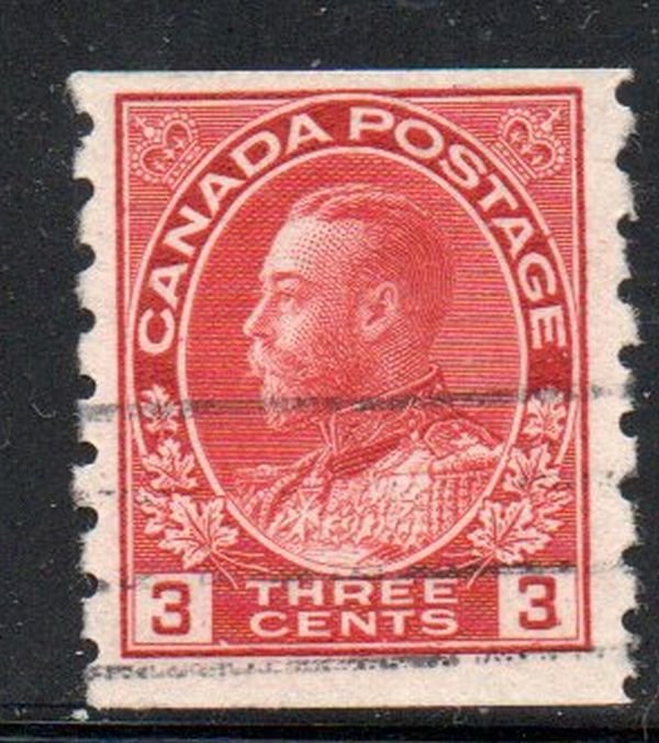 Canada Sc  130 1924 3 c carmine George V coil stamp used