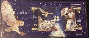 TONGUE. NIUAFO'OU.  Owls by Moonlight.  4v block sheet. SG #MS311. NHM-