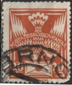 Czechoslovakia 84 (used, creased) 20h carrier pigeon with letter, dp org (1920)