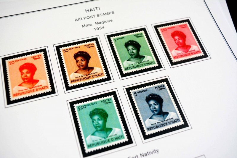 COLOR PRINTED HAITI 1881-1957 STAMP ALBUM PAGES (60 illustrated pages)