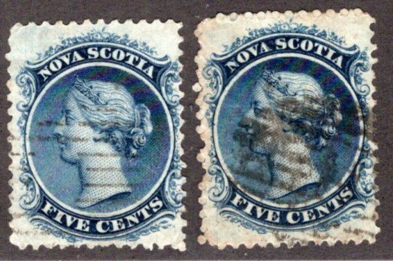 Scott 10 & 10a, Nova Scotia, White & yellowish paper, Used, Canada