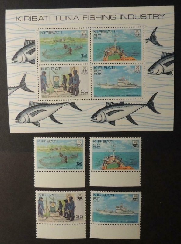 Kiribati 1981 tuna fishing 4 value set plus miniature sheet fish ships MNH 