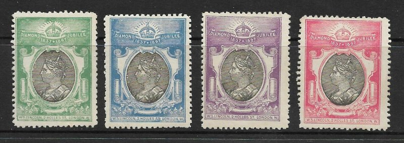 1897 QV Diamond Jubilee Labels 'W S Lincoln' Set of 4 all UNMOUNTED MINT/MNH