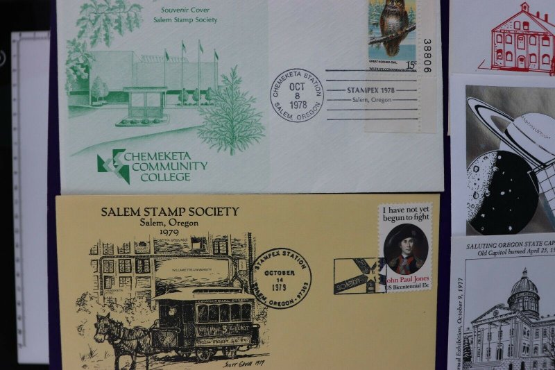 Salem OR stamp society Stampex Mimipex show cachet souvenir cover lot 1978-1991