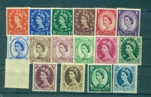 Great Britain - Sc# 292-308. 1952-4 QEII Defininitives. MNH $101.05.