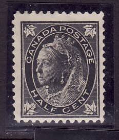 Canada-Sc#66-Unused 1/2c black-QV Maple Leaf-og-heavy hinge-1897-Cdn204-