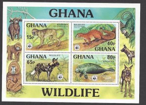 Ghana #625 MNH ss, WWF various wildlife, issued 1977