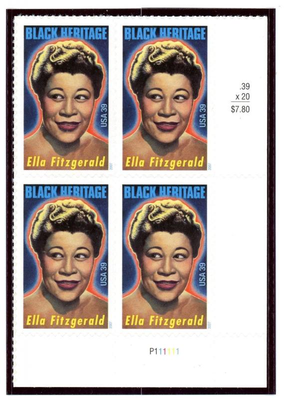 US  4120  Ella Fitzgerald 39c - Plate Block of 4 -  MNH - 2007 - P111111  LR