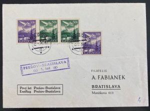 1943 Presov Slovakia First Flight Airmail Cover FFC to Bratislava