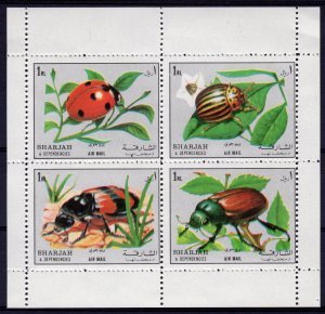 Sharjah 1972 INSECTS BEATLES BEES Sheet Perforated Mint (NH)