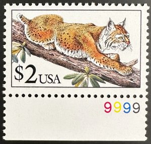 US #2482 MNH w/PN 9999 VF $2 Bobcat 1990 [R1167]