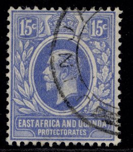 EAST AFRICA and UGANDA GV SG70, 15c bright blue, FINE USED. Cat £22.