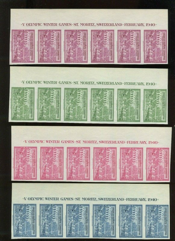 SET OF 16 MARGIN INSCRPTION PIECES 1940 OLYMPICS IMPERF POSTER STAMPS (917j)