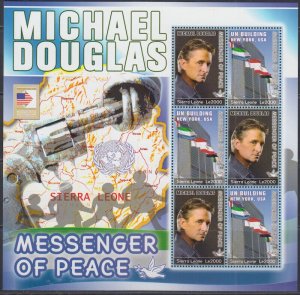 SIERRA LEONE Sc #2846a-b SHEET of 3 SETS MICHAEL DOUGLAS UN PEACE AMBASSADOR