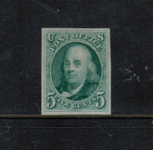 USA #1TC1bf Very Fine Trial Color Die Proof In Dull Blue Green On Bond