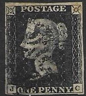 GB 1840 Penny Black   VF 4 margin   blk MC cancel
