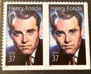 US # 3911 Henry Fonda joined pair 37c 2005 Mint NH