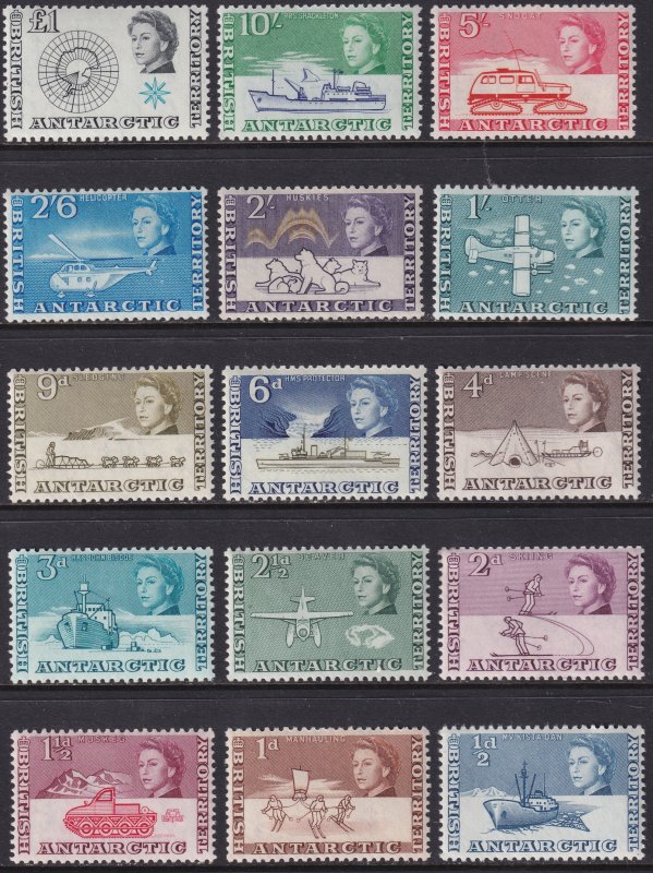 1963 BAT British Antarctic QE portrait complete set MNH Sc# 1 / 15 CV $172.15